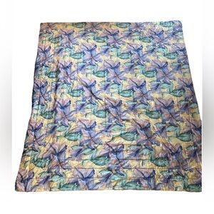 VTG Floral Satin Comforter Botanical Purple Green Queen Oversized 96x85